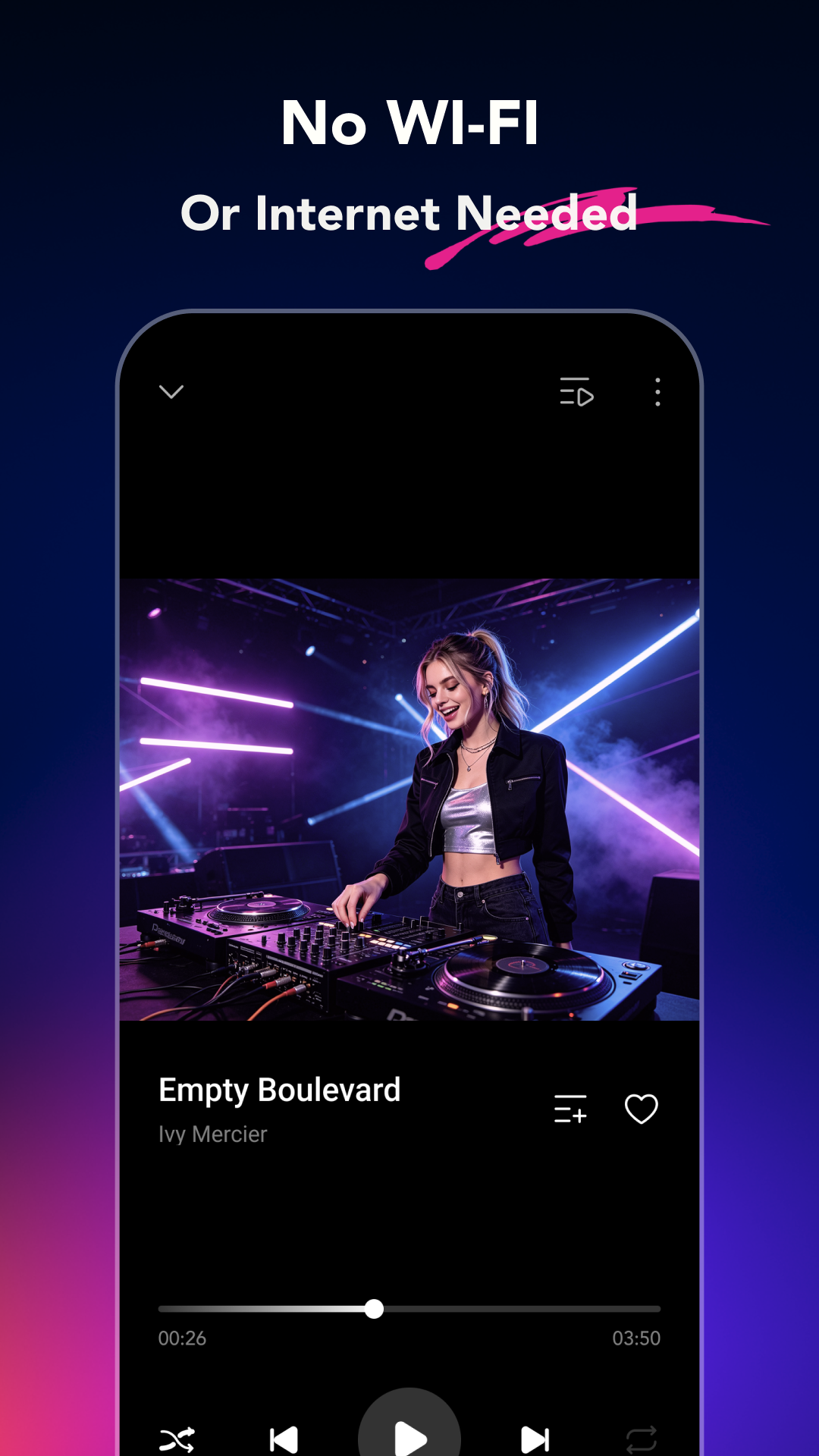 Rayo music player showing offline playback